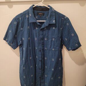 Men's Journey Sunburst Short Sleeve Indigo Button Up Shirt - Blue - Medium
